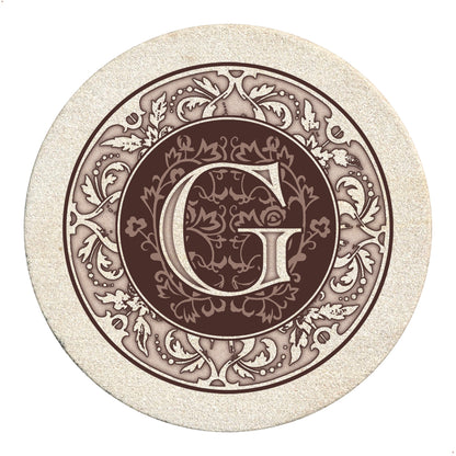 Thirstystone 4 Pack Monogram Letter G Sandstone Coasters in Bronze Iron Ram Coaster Holder 4.75" x 4.38" x 2.75"
