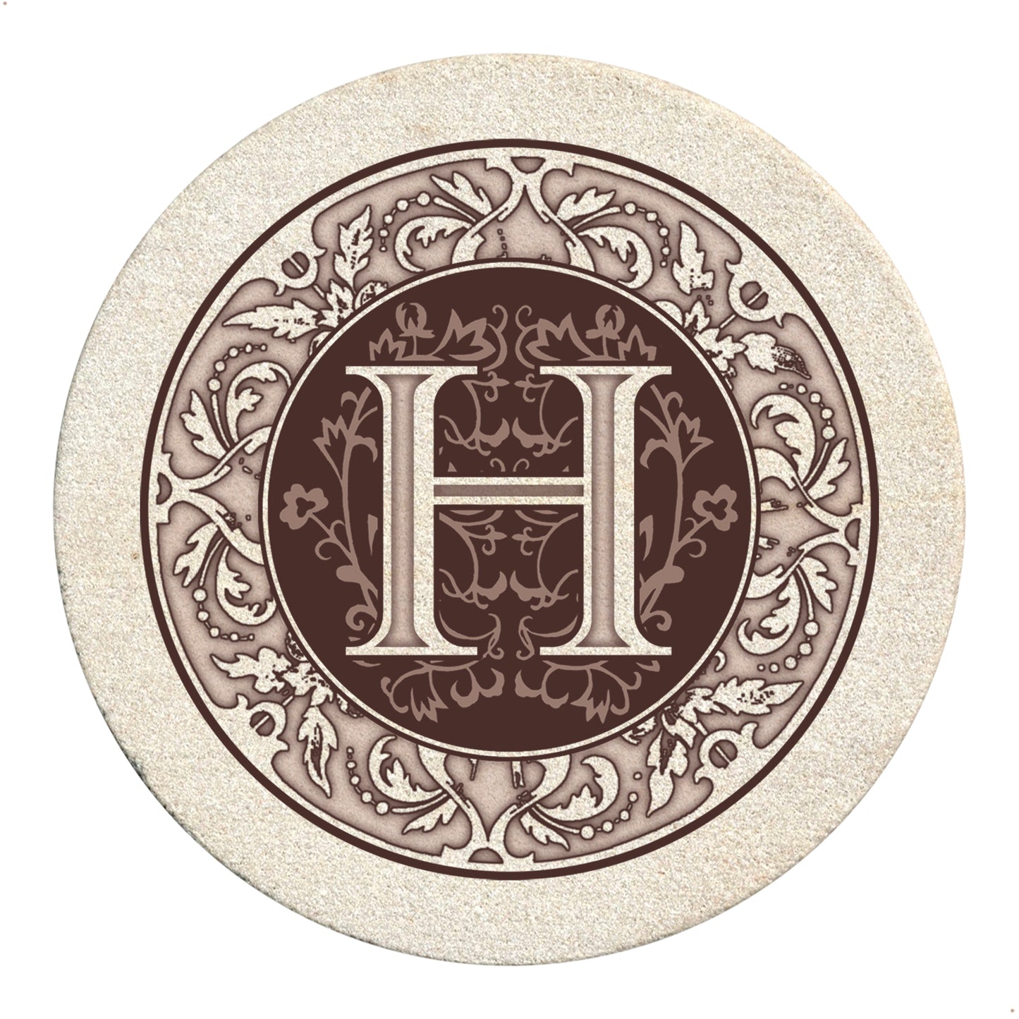 Thirstystone 4 Pack Monogram Letter H Sandstone Coasters in Bronze Iron Ram Coaster Holder 4.75" x 4.38" x 2.75"
