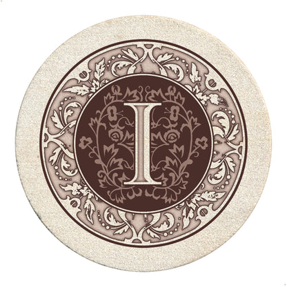 Thirstystone 4 Pack Monogram Letter I Sandstone Coasters in Bronze Iron Ram Coaster Holder 4.75" x 4.38" x 2.75"