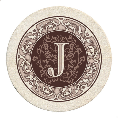 Thirstystone 4 Pack Monogram Letter J Sandstone Coasters in Bronze Iron Ram Coaster Holder 4.75" x 4.38" x 2.75"
