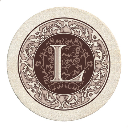 Thirstystone 4 Pack Monogram Letter L Sandstone Coasters in Bronze Iron Ram Coaster Holder 4.75" x 4.38" x 2.75"