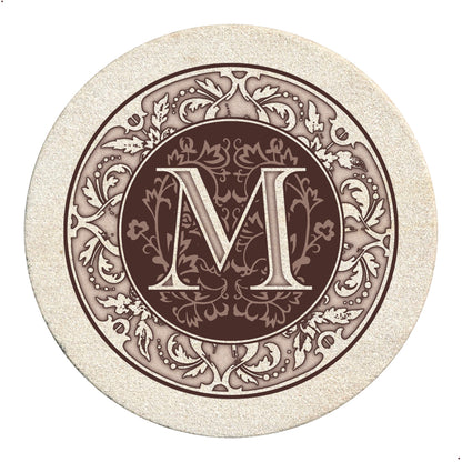 Thirstystone 4 Pack Monogram Letter M Sandstone Coasters in Bronze Iron Ram Coaster Holder 4.75" x 4.38" x 2.75"