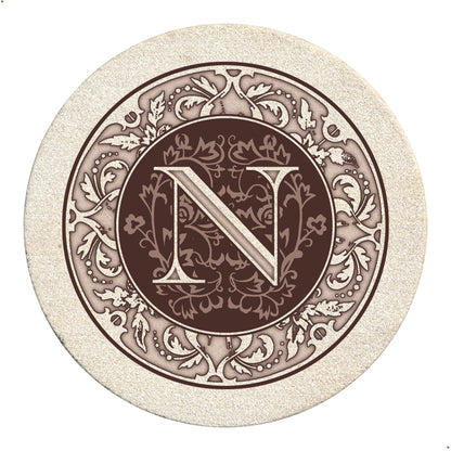 Thirstystone 4 Pack Monogram Letter N Sandstone Coasters in Bronze Iron Ram Coaster Holder 4.75" x 4.38" x 2.75"