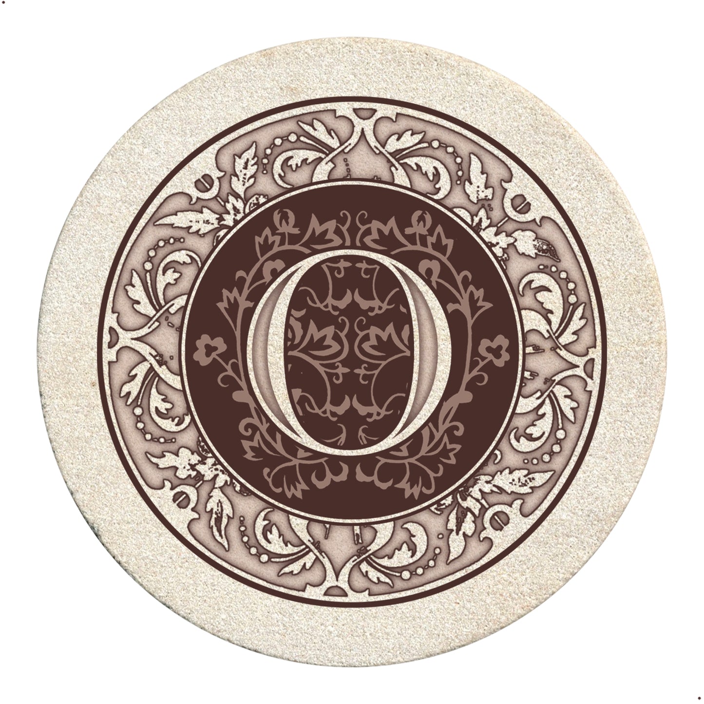 Thirstystone 4 Pack Monogram Letter O Sandstone Coasters in Bronze Iron Ram Coaster Holder 4.75" x 4.38" x 2.75"