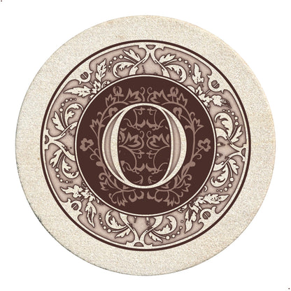 Thirstystone 4 Pack Monogram Letter O Sandstone Coasters in Bronze Iron Ram Coaster Holder 4.75" x 4.38" x 2.75"