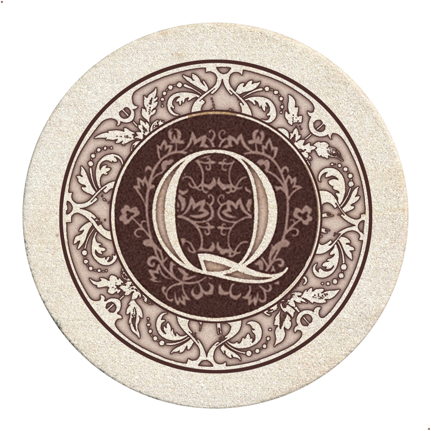 Thirstystone 4 Pack Monogram Letter Q Sandstone Coasters in Bronze Iron Ram Coaster Holder 4.75" x 4.38" x 2.75"