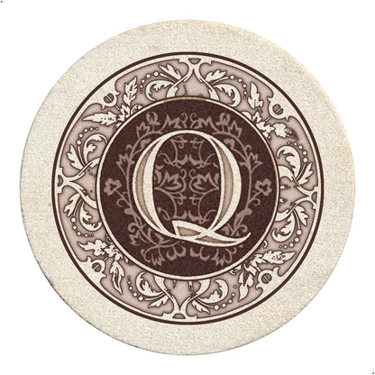 Thirstystone 4 Pack Monogram Letter Q Sandstone Coasters in Bronze Iron Ram Coaster Holder 4.75" x 4.38" x 2.75"