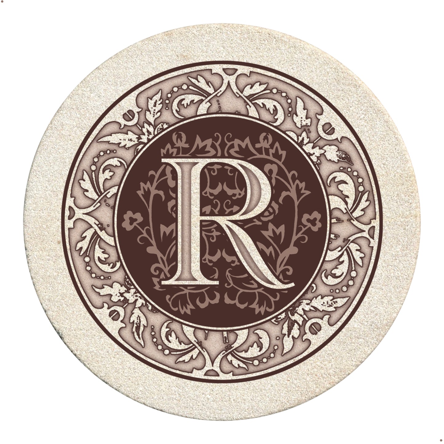 Thirstystone 4 Pack Monogram Letter R Sandstone Coasters in Bronze Iron Ram Coaster Holder 4.75" x 4.38" x 2.75"