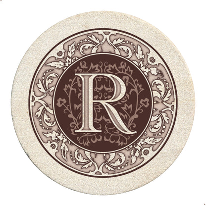 Thirstystone 4 Pack Monogram Letter R Sandstone Coasters in Bronze Iron Ram Coaster Holder 4.75" x 4.38" x 2.75"