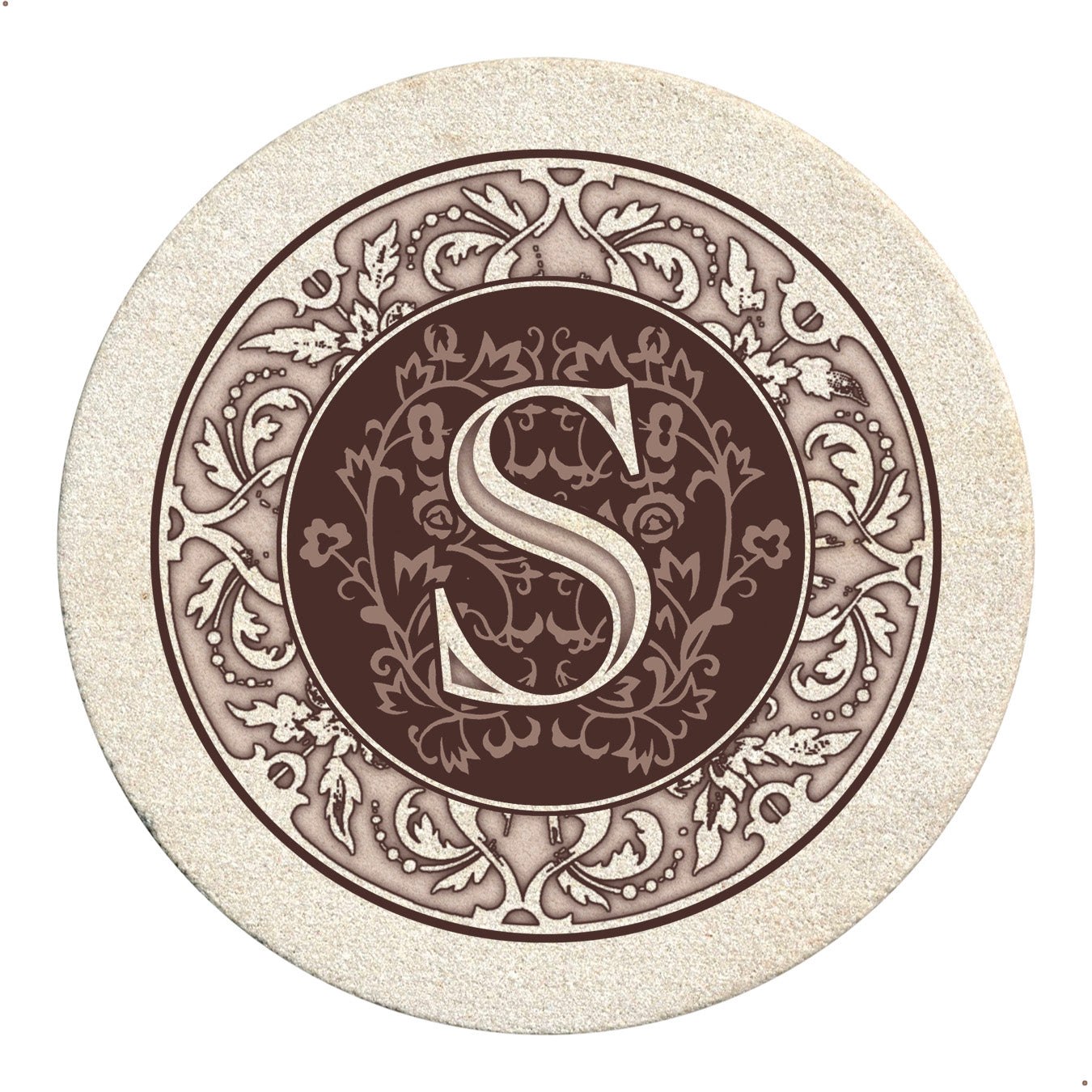 Thirstystone 4 Pack Monogram Natural Sandstone Coasters 4" Diameter