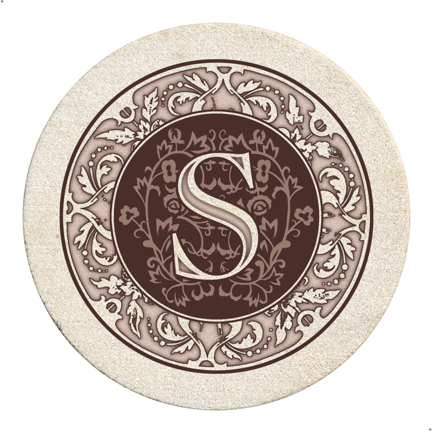 Thirstystone 4 Pack Monogram Letter S Sandstone Coasters in Bronze Iron Ram Coaster Holder 4.75" x 4.38" x 2.75"