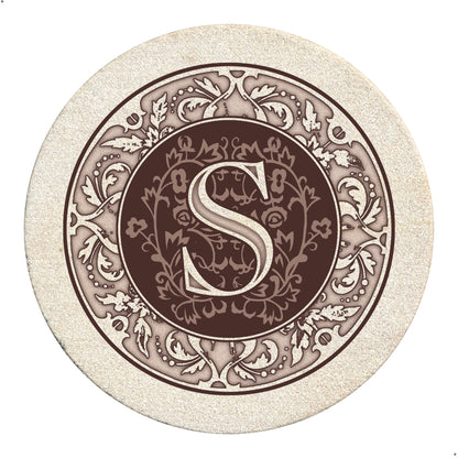 Thirstystone 4 Pack Monogram Letter S Sandstone Coasters in Bronze Iron Ram Coaster Holder 4.75" x 4.38" x 2.75"