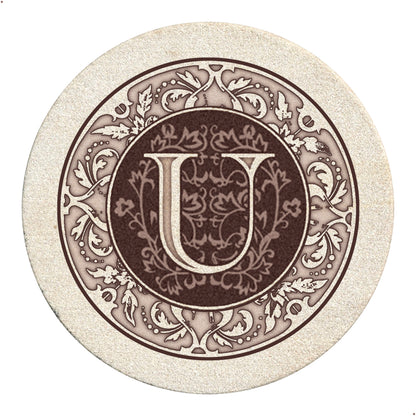 Thirstystone 4 Pack Monogram Letter U Sandstone Coasters in Bronze Iron Ram Coaster Holder 4.75" x 4.38" x 2.75"