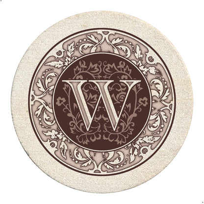Thirstystone 4 Pack Monogram Letter W Sandstone Coasters in Bronze Iron Ram Coaster Holder 4.75" x 4.38" x 2.75"