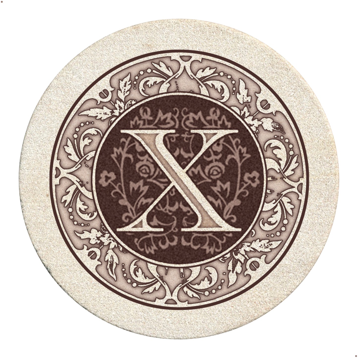 Thirstystone 4 Pack Monogram Letter X Sandstone Coasters in Bronze Iron Ram Coaster Holder 4.75" x 4.38" x 2.75"