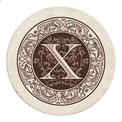 Thirstystone 4 Pack Monogram Letter X Sandstone Coasters in Bronze Iron Ram Coaster Holder 4.75" x 4.38" x 2.75"