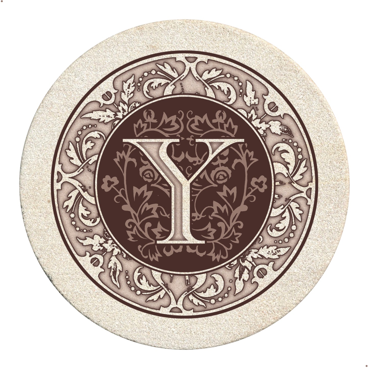Thirstystone 4 Pack Monogram Letter Y Sandstone Coasters in Bronze Iron Ram Coaster Holder 4.75" x 4.38" x 2.75"