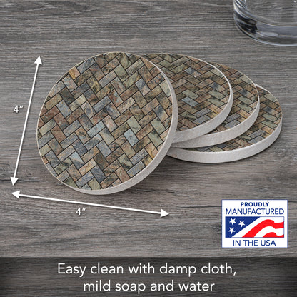 Thirstystone Stone Herringbone Pattern Natural Sandstone Coaster 4 Pack Eco-Friendly, Absorbent, Easily Wipes Clean