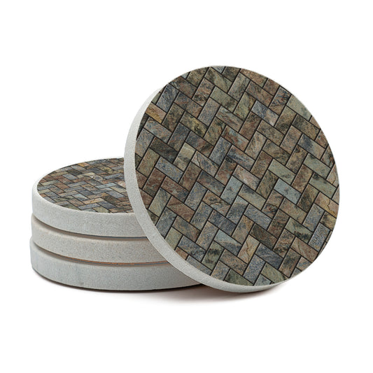 Thirstystone Herringbone Pattern 4 Pack Natural Sandstone Coasters 4" Round