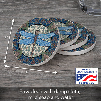 Thirstystone Apple Dragonfly 4 Pack Round Natural Sandstone Coasters with Protective Cork Backing Manufactured in The USA