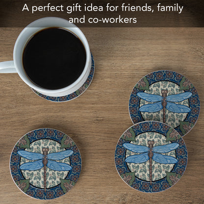 Thirstystone Apple Dragonfly 4 Pack Round Natural Sandstone Coasters with Protective Cork Backing Manufactured in The USA