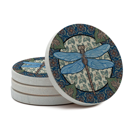 Thirstystone Apple Dragonfly 4 Pack Round Natural Sandstone Coasters 4" Round