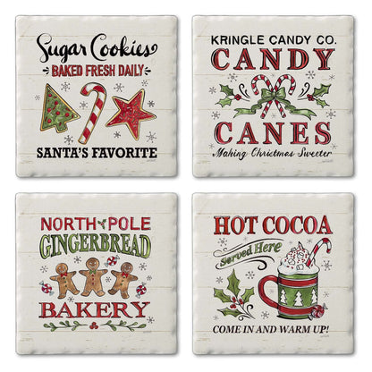 Thirstystone Holiday Treats 4 Pack Assorted Tumbled Tile Stone Coasters 4" Square