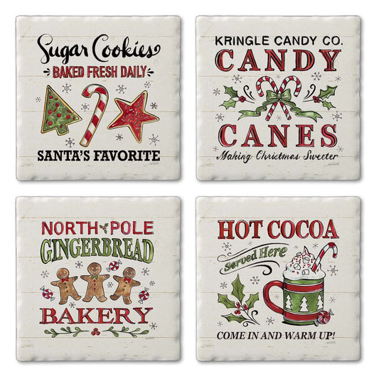 Thirstystone Holiday Treats 4 Pack Assorted Tumbled Tile Stone Coasters 4" Square
