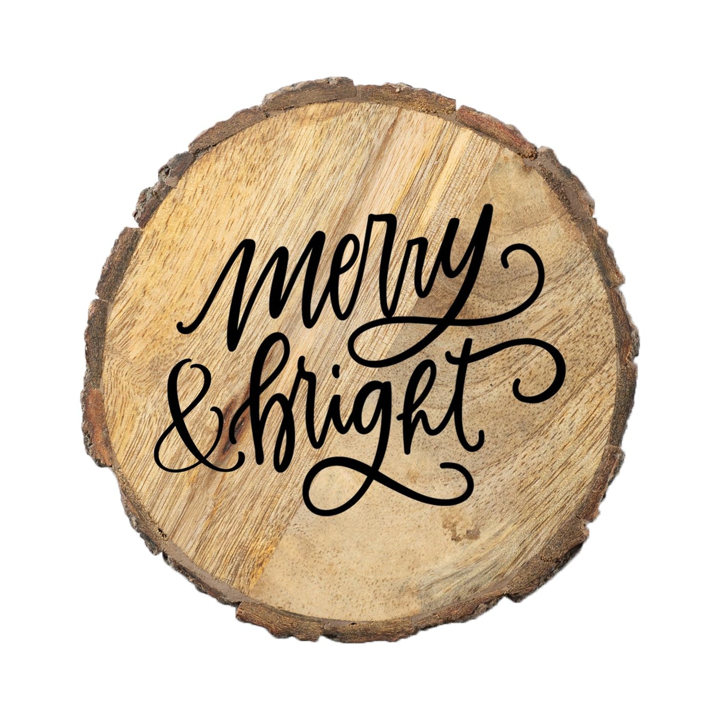 Thirstystone Merry & Bright 4-Pack Mango Wood Coasters with Bark Edges 4.5" Round Manufactured in The USA