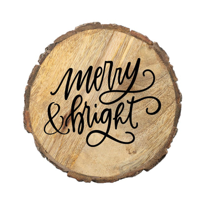 Thirstystone Merry & Bright 4-Pack Mango Wood Coasters with Bark Edges 4.5" Round Manufactured in The USA