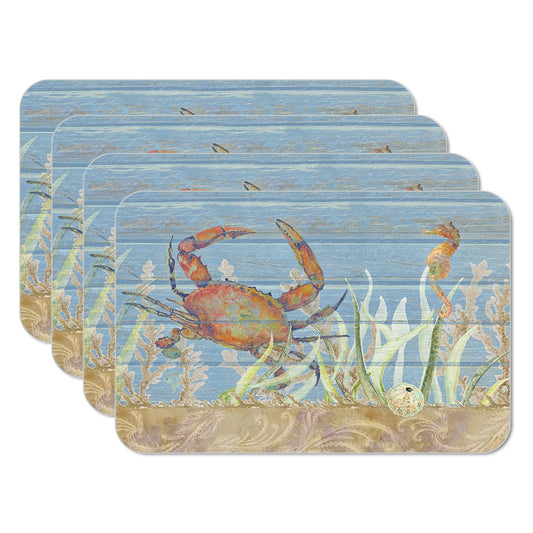 CounterArt Crab Life 4 Pack Reversible Easy Care Flexible Placemats Made in the USA