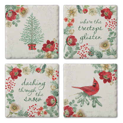 Thirstystone Holiday Traditions 4 Pack Assorted Tumbled Tile Stone Coasters 4" Square