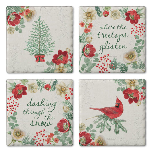 Thirstystone Holiday Traditions 4 Pack Assorted Tumbled Tile Stone Coasters 4" Square