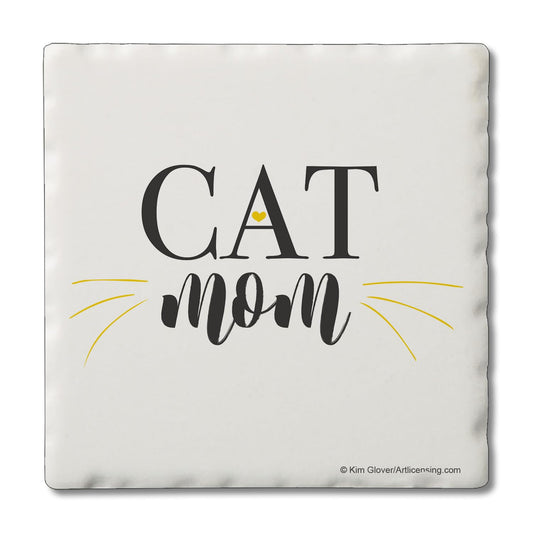 Thirstystone Cat Mom Single Tumbled Tile Stone Coaster with Protective Cork Backing Manufactured in The USA 4" Square, Artistic, Easily Wipes Clean