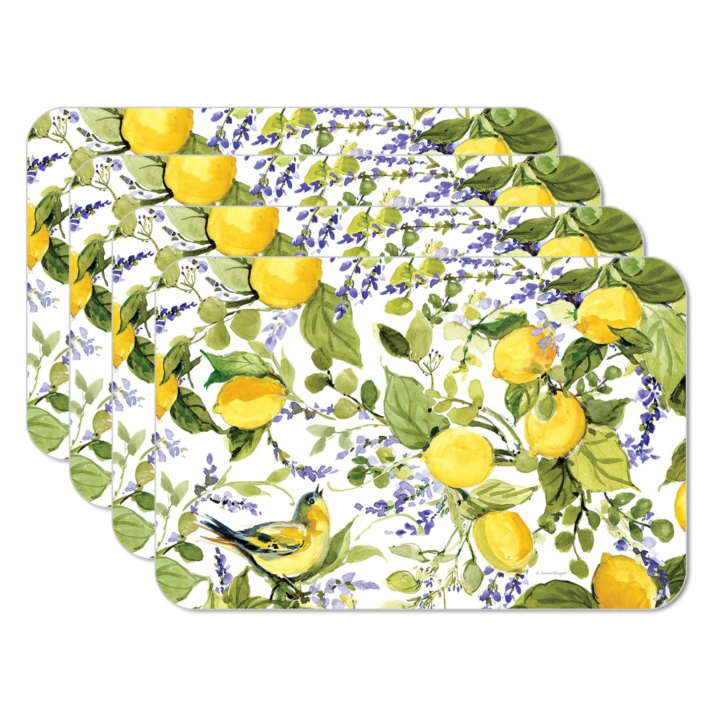 CounterArt Watercolor Lemons 4 Pack Reversible Easy Care Flexible Placemats Made in the USA