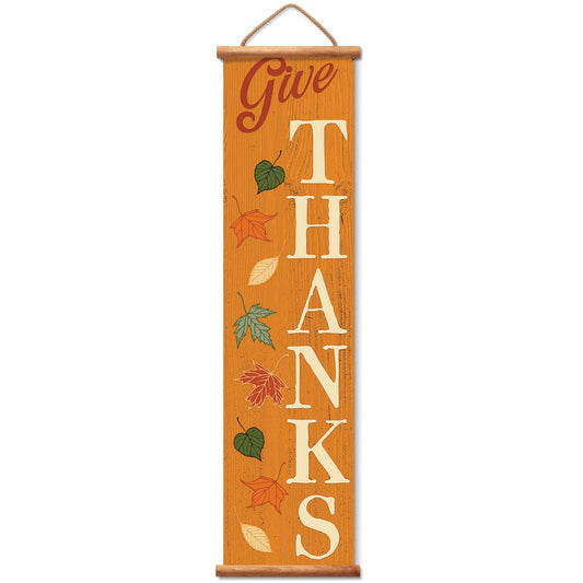 Highland Home Give Thanks Indoor/Outdoor Vinyl Hanging Entryway Sign Made in the USA Reusable Easy Wipes Clean Easy Storage