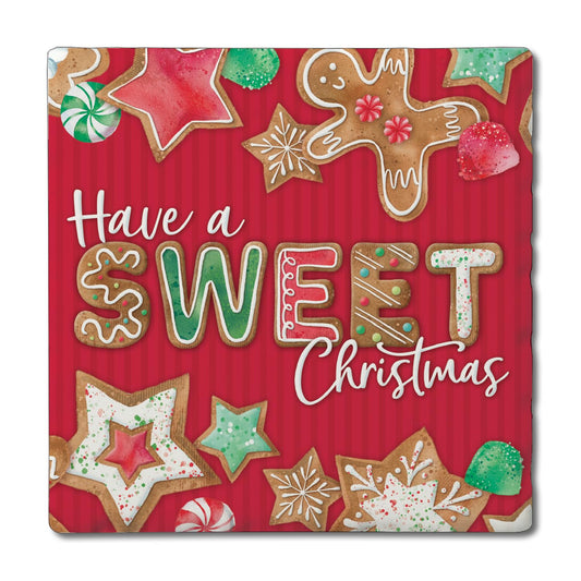 Thirstystone Sweet Christmas Single Tumbled Tile Stone Coaster with Protective Cork Backing Manufactured in The USA 4" Square, Artistic, Easily Wipes Clean