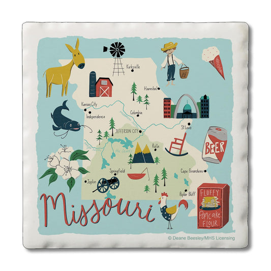 Thirstystone Missouri Home State 4 Pack Tumbled Tile Stone Coasters 4" Square Manufactured in the USA