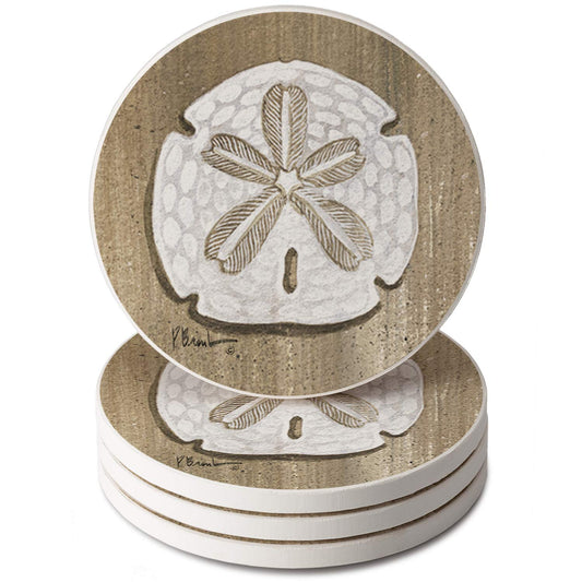 Thirstystone Sand Dollar 4 Pack Round Absorbent Stone Coasters 4" Diameter Manufactured in the USA