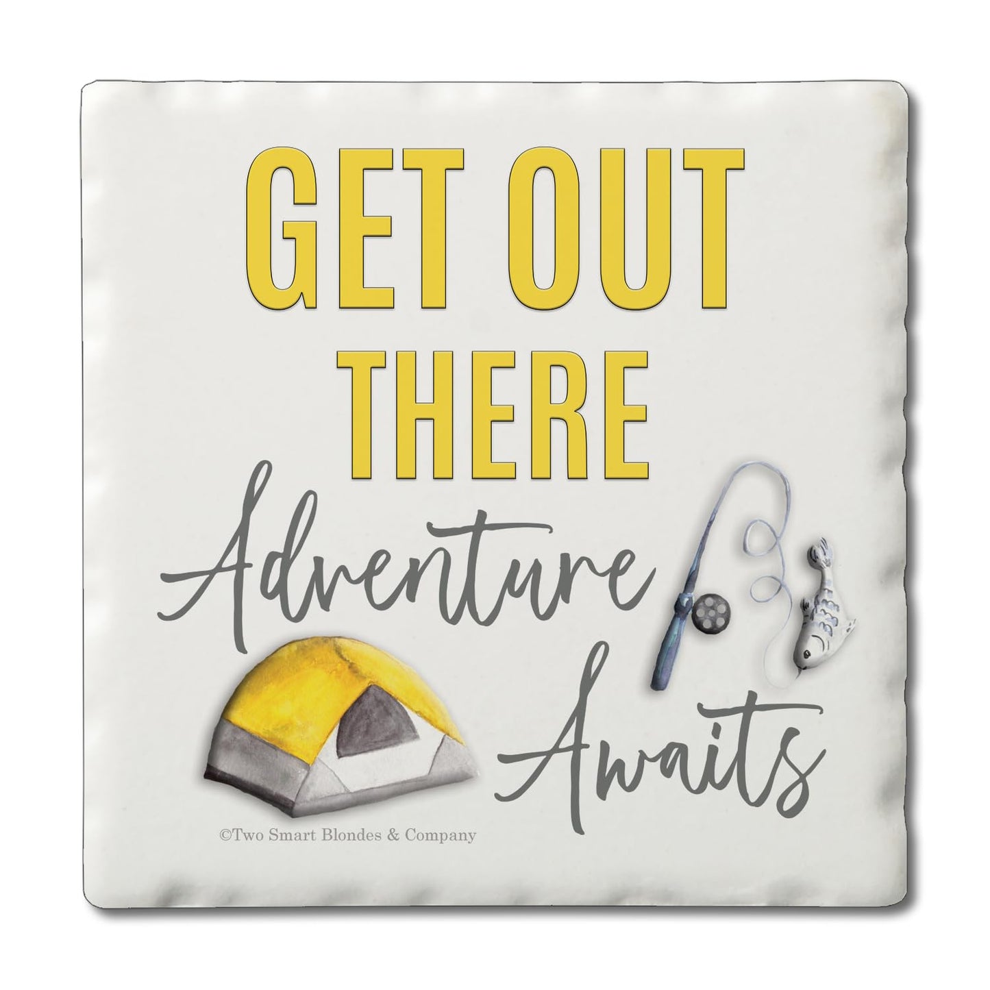 Thirstystone Get Out There 4-Pack Tumbled Tile Stone Coasters 4" Square Manufactured in the USA
