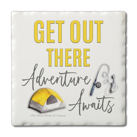 Thirstystone Get Out There 4-Pack Tumbled Tile Stone Coasters 4" Square Manufactured in the USA