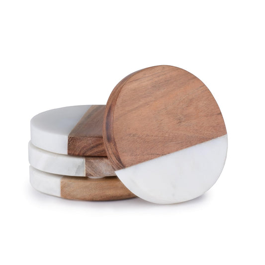 Thirstystone Acacia Wood Coasters with White Accent 4 Pack Protect Surfaces, Attractive, Easily Wipes Clean