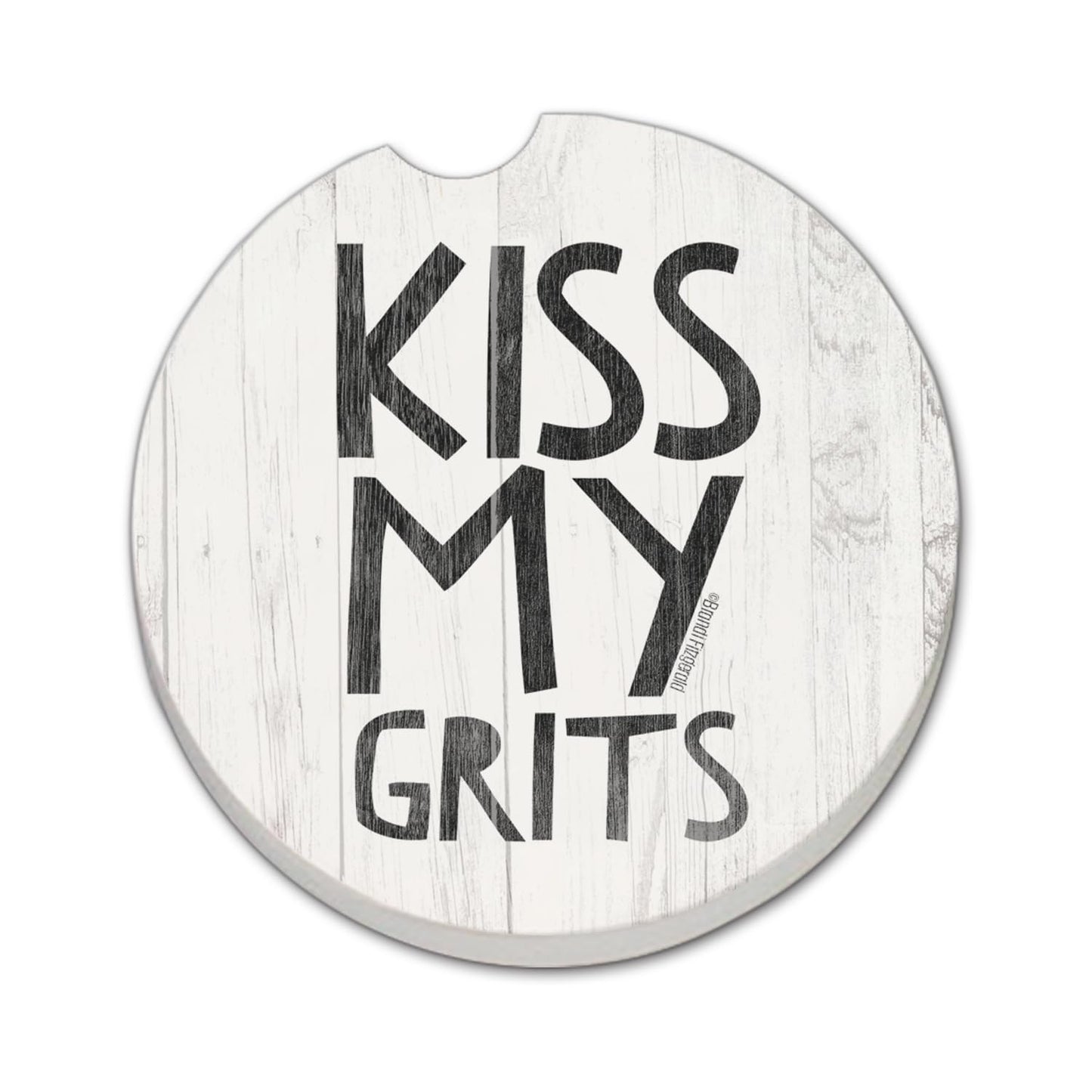 Thirstystone Kiss My Grits Single Absorbent Stone Coaster for Vehicle Cup Holder 2.6” Diameter Manufactured in The USA