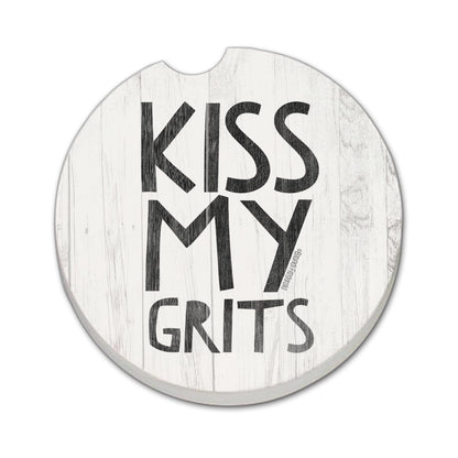 Thirstystone Kiss My Grits Single Absorbent Stone Coaster for Vehicle Cup Holder 2.6” Diameter Manufactured in The USA