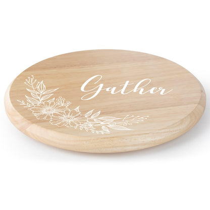 CounterArt Floral Gather Wood Lazy Susan Turntable 14" Diameter for Serving Kitchen Organization Condiment Caddy