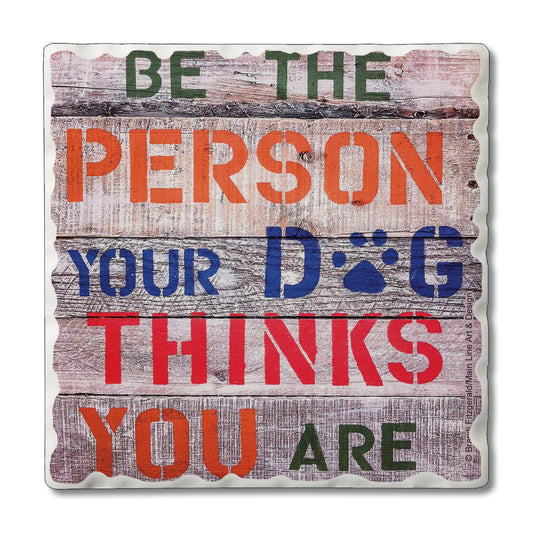 Thirstystone Dog Thinks Single Tumbled Tile Stone Coaster with Protective Cork Backing Manufactured in The USA 4" Square, Artistic, Easily Wipes Clean
