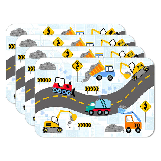 CounterArt Kids Construction Trucks 4 Pack Reversible Easy Care Flexible Placemats Made in the USA