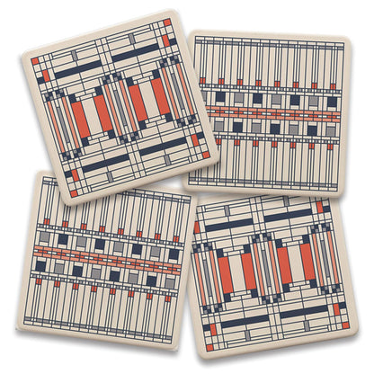Oak Park Assorted Designs by Frank Lloyd Wright 4-Pack Stone Coasters with Protective Cork Backing Manufactured in The USA Absorbent Easily Wipes Clean