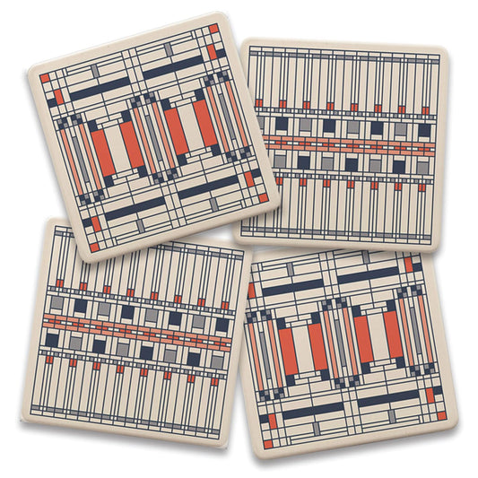 Oak Park Assorted Designs by Frank Lloyd Wright 4-Pack Stone Coasters with Protective Cork Backing Manufactured in The USA Absorbent Easily Wipes Clean