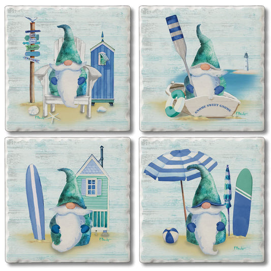 Thirstystone Coastal Gnomes 4 Pack Assorted Tumbled Tile Stone Coasters4" Square
